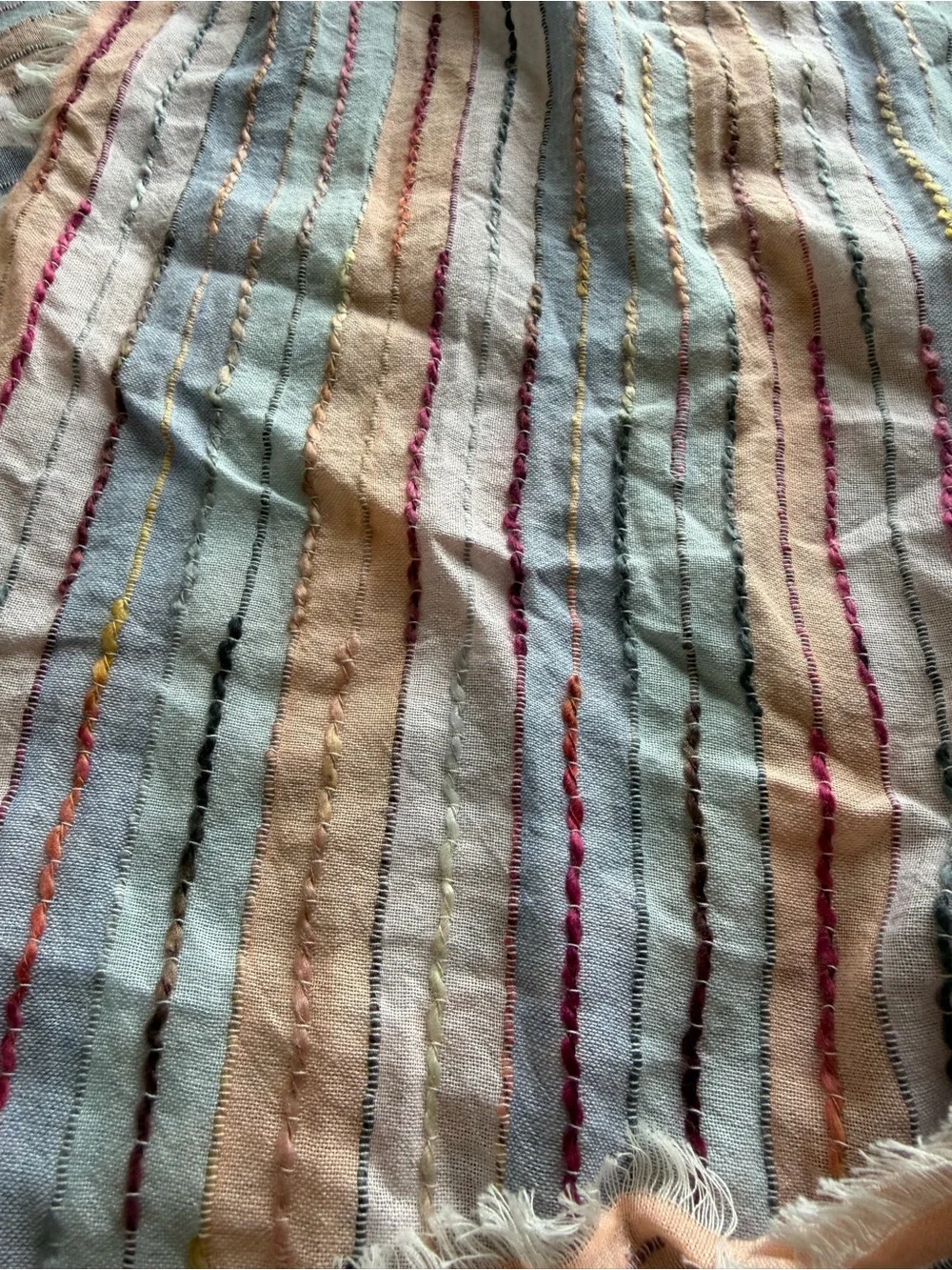 J. Jill Lightweight Striped Scarf in Peach, Light Blue, Cream